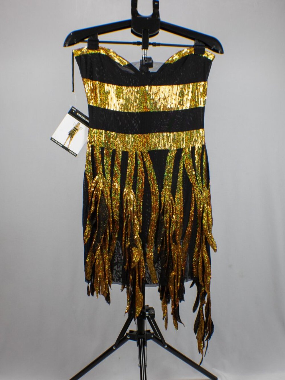 Leg Avenue Bumblebee Costume Dress Gold Sequin Shredded Cyber Y2K Halloween